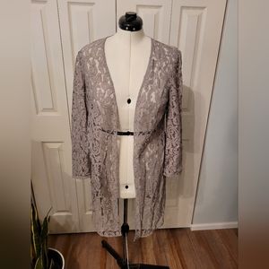 Chico's Taupe Lace Open-Front Tunic